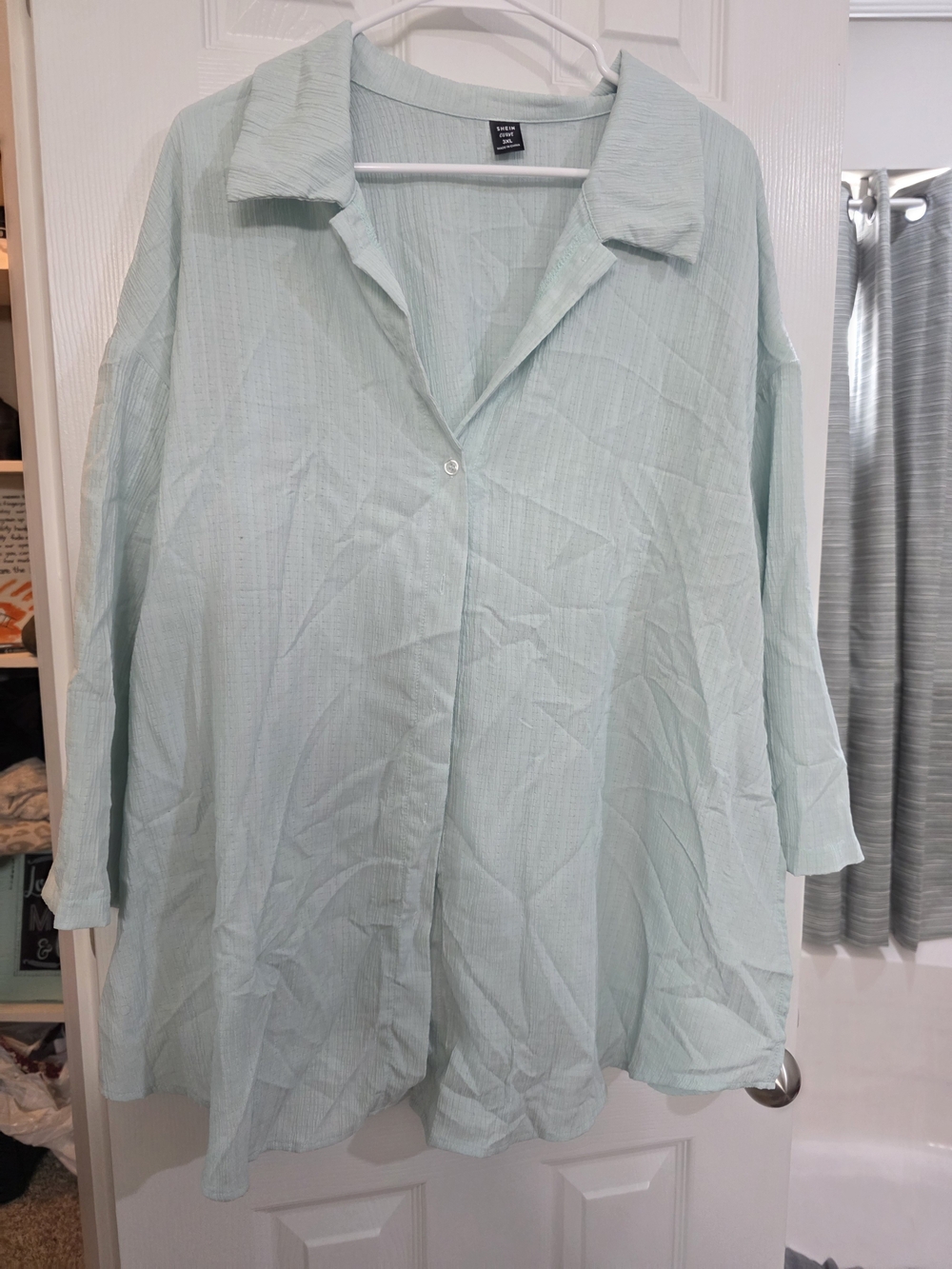 SHEIN Light Mint Relaxed Button-Down Shirt